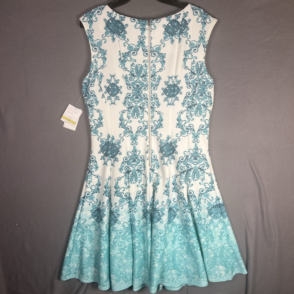 NWT- Danny and Nicole Floral Fit & Flare Dress Seafoam Ivory Women SZ 14 - Picture 7 of 7